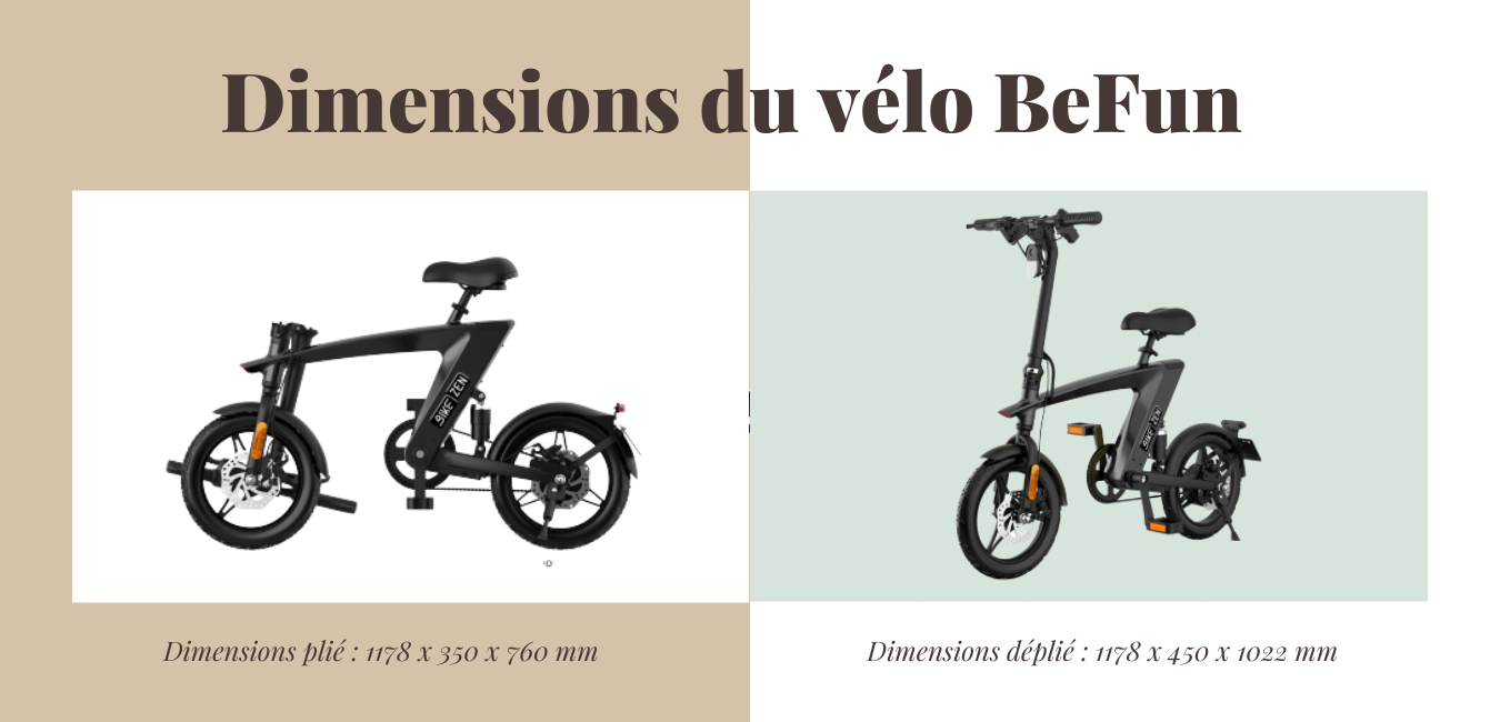 Dimensions vélo BeFun vélo électrique pliable 